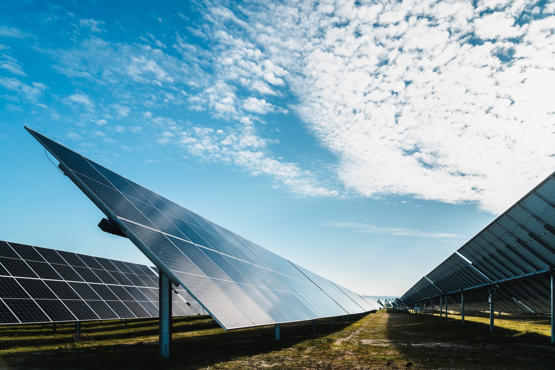 Depth,Of,Rows,Of,Solar,Panels,In,Photovoltaic,Solar,Park